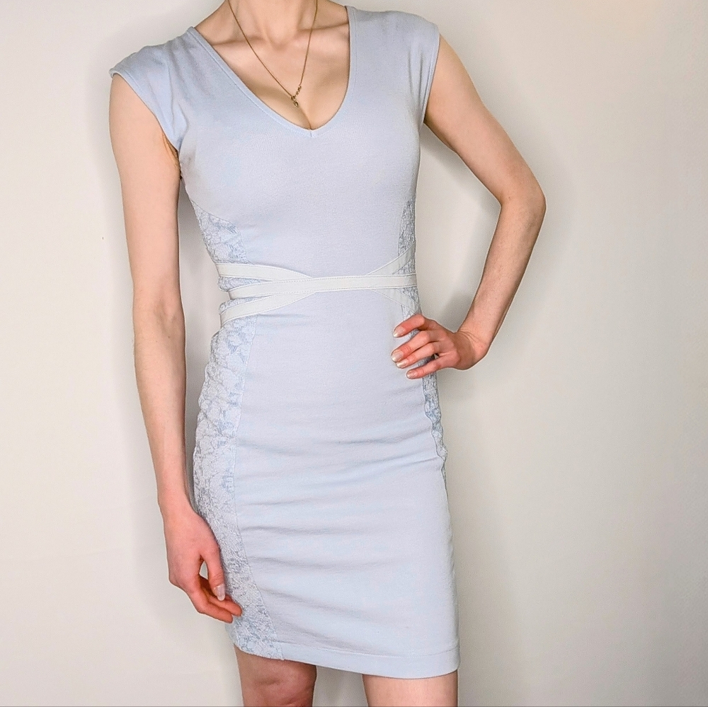 French Connection Light Blue/Grey Bodycon Lace Dress Size 0 - Picture 13 of 14